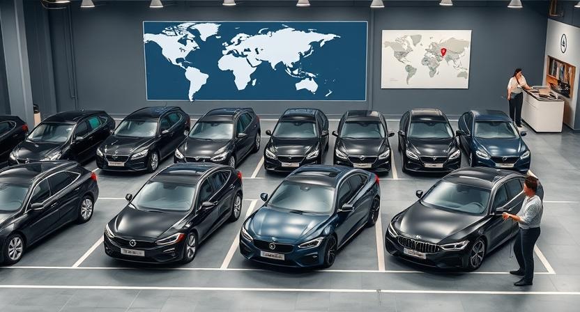 Indoor parking with multiple cars and service desk